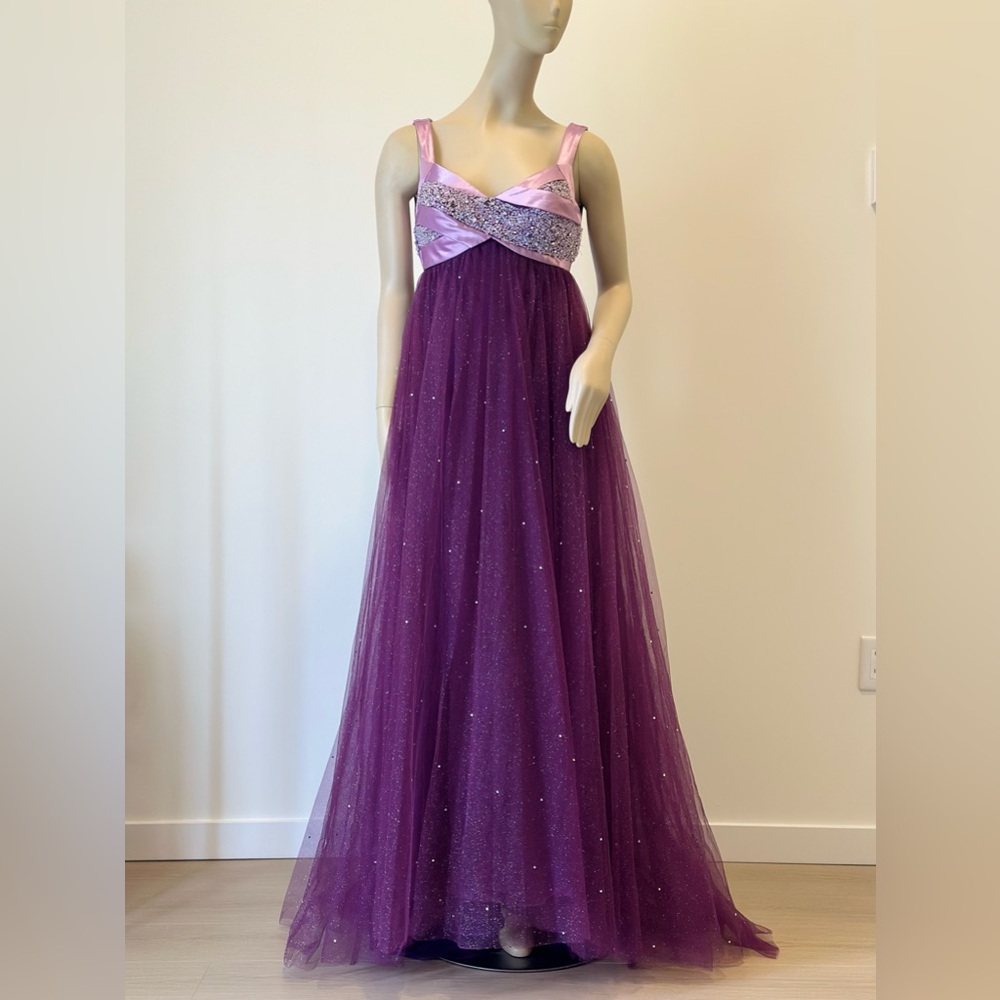 Beaded Purple Glitter Gown – Multi-layered Prom Dress